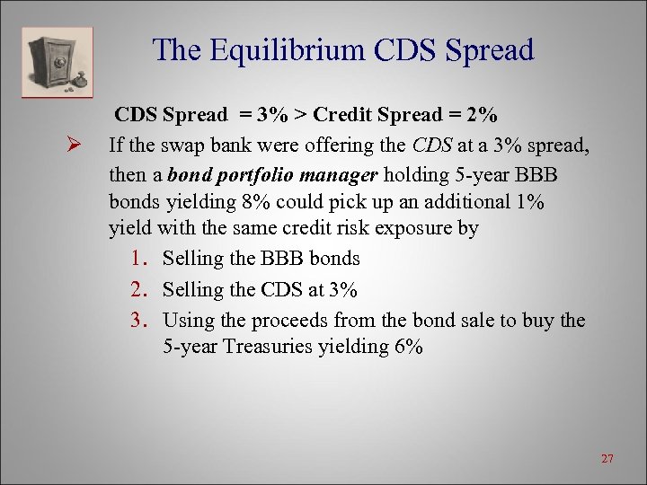 The Equilibrium CDS Spread Ø CDS Spread = 3% > Credit Spread = 2%