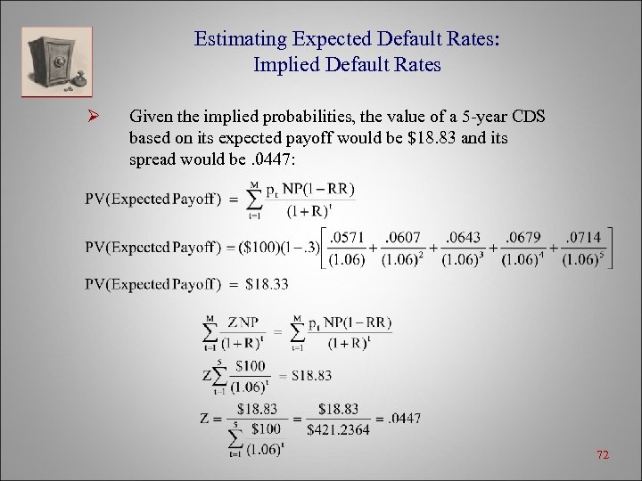 Estimating Expected Default Rates: Implied Default Rates Ø Given the implied probabilities, the value