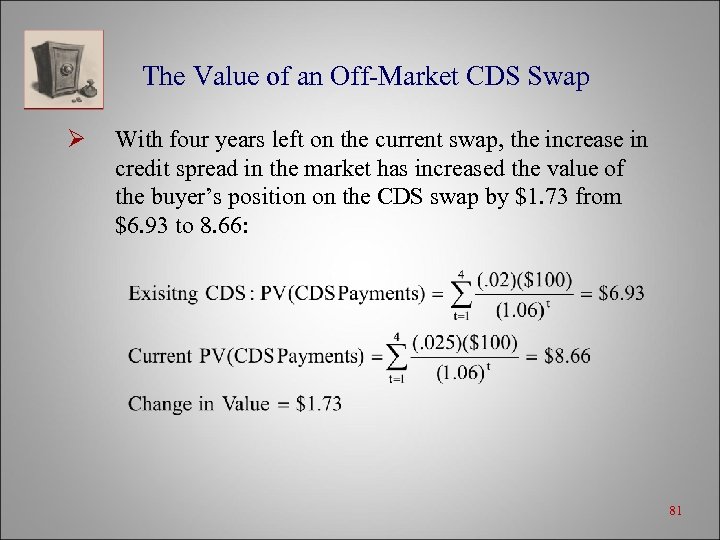 The Value of an Off-Market CDS Swap Ø With four years left on the