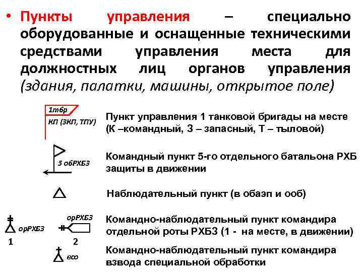  • Пункты управления – специально оборудованные и оснащенные техническими средствами управления места для