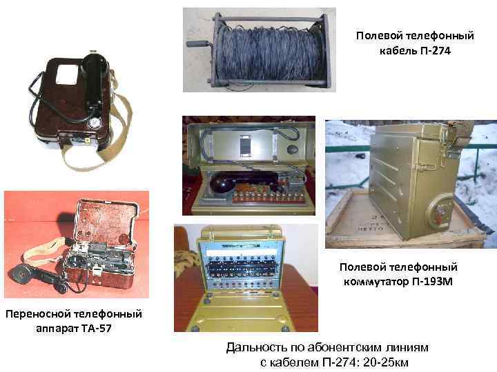 Полевой телефонный кабель П-274 Полевой телефонный коммутатор П-193 М Переносной телефонный аппарат ТА-57 Дальность