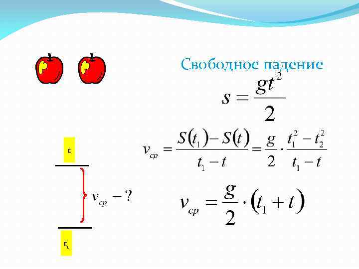 Свободное падение t t 1 