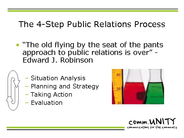 The 4 -Step Public Relations Process • “The old flying by the seat of