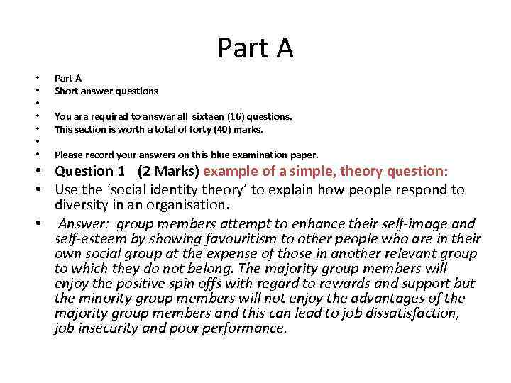 Part A • • Part A Short answer questions You are required to answer