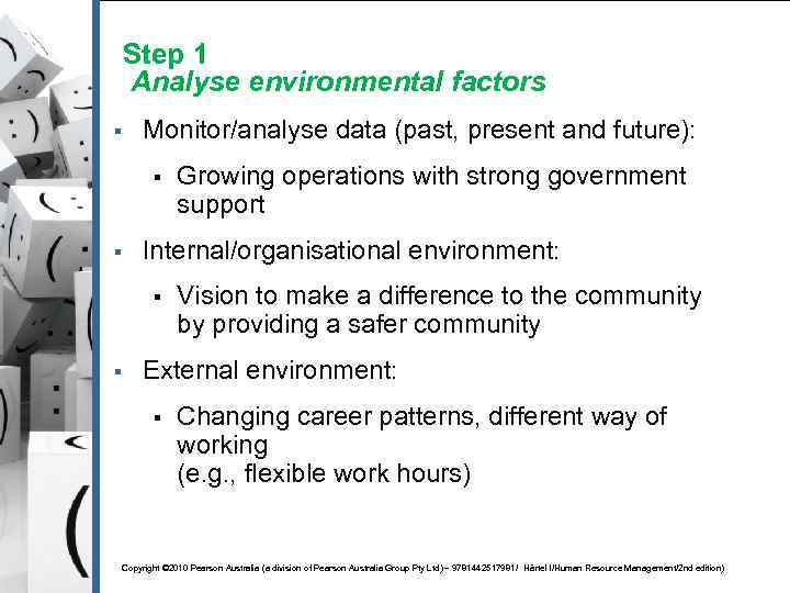 Step 1 Analyse environmental factors § Monitor/analyse data (past, present and future): § §