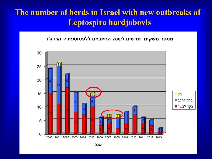 The number of herds in Israel with new outbreaks of Leptospira hardjobovis 