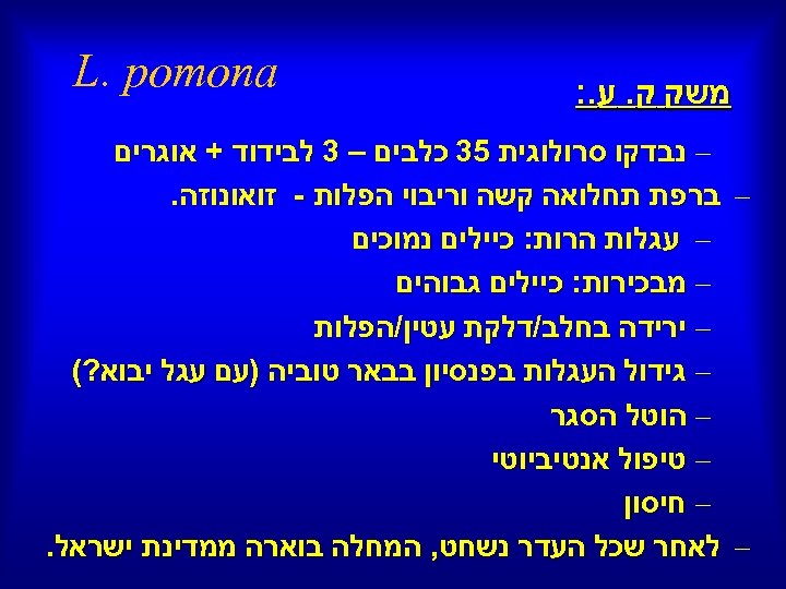  משק ק. ע. : L. pomona – נבדקו סרולוגית 53 כלבים – 3