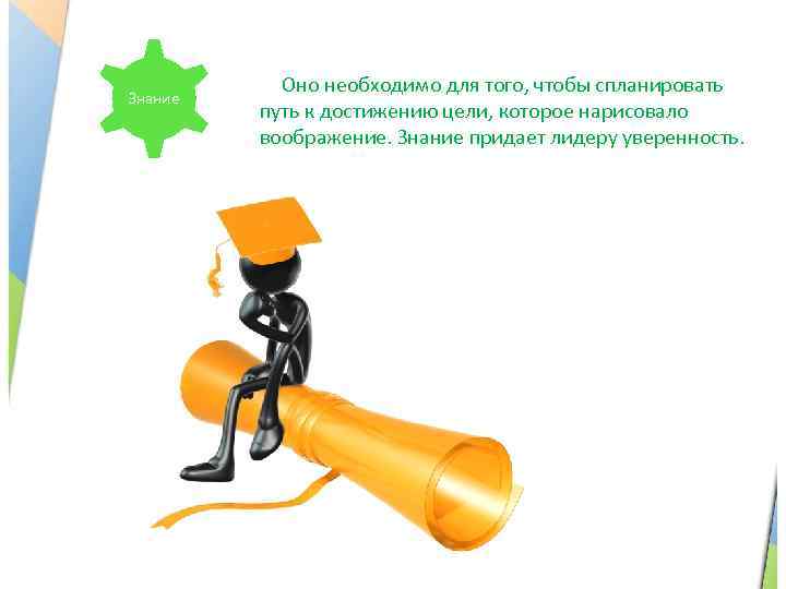 Знание Оно необходимо для того, чтобы спланировать путь к достижению цели, которое нарисовало воображение.