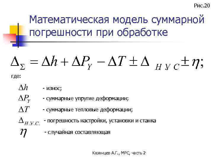 Рис. 20 Математическая модель суммарной погрешности при обработке где: - износ; - суммарные упругие