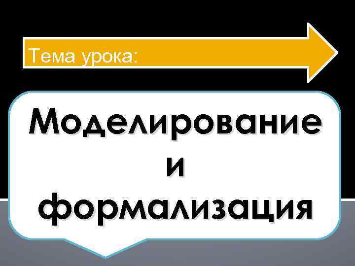 Тема урока: Моделирование и формализация 
