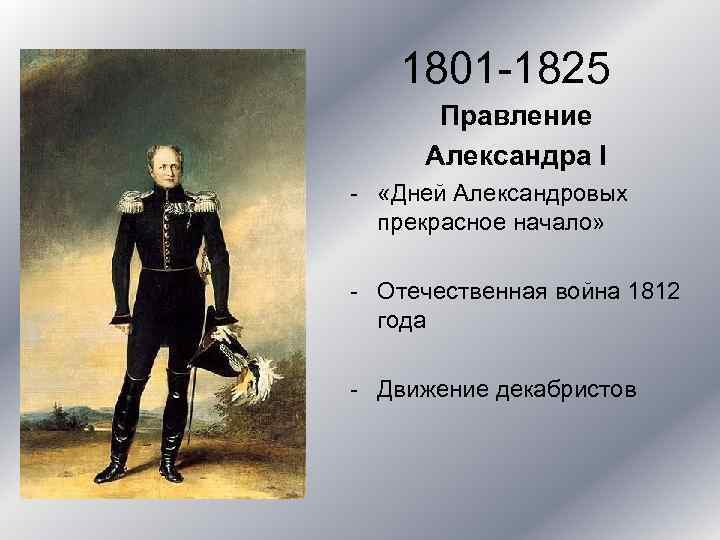 1801 -1825 Правление Александра I - «Дней Александровых прекрасное начало» - Отечественная война 1812