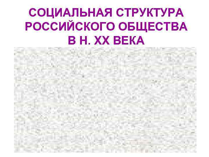 СОЦИАЛЬНАЯ СТРУКТУРА РОССИЙСКОГО ОБЩЕСТВА В Н. ХХ ВЕКА 