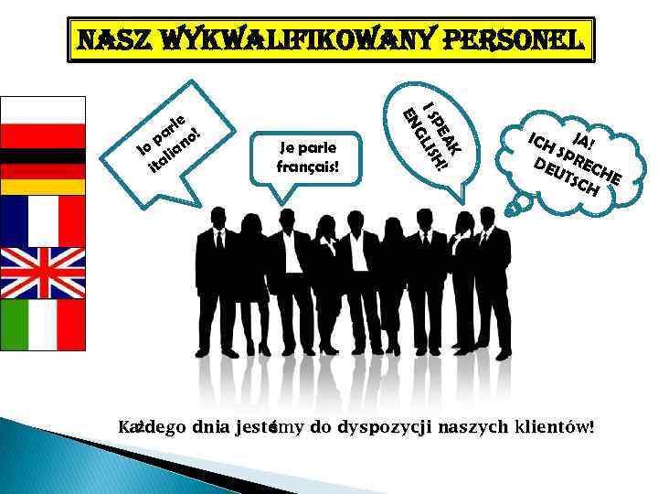 NASZ WYKWALIFIKOWANY PERSONEL Je parle français! AK ! PE I S LISH G EN