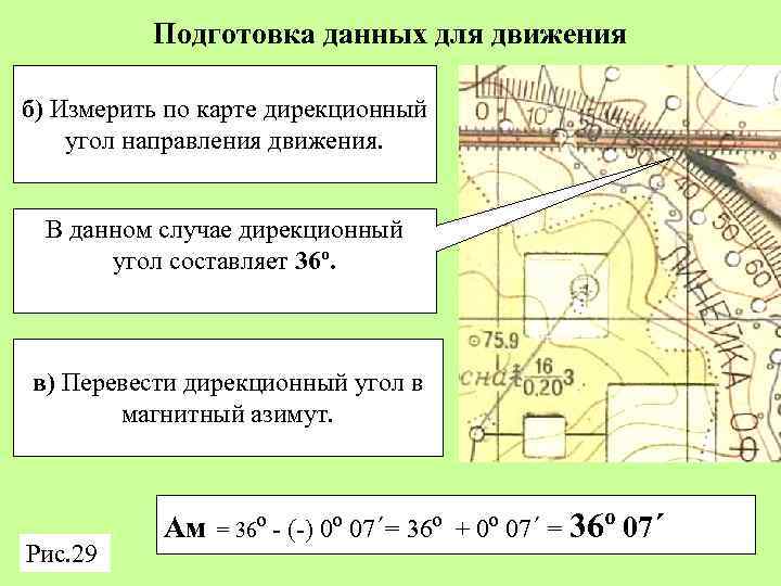 Подготовка данных для движения б) Измерить по карте дирекционный угол направления движения. В данном