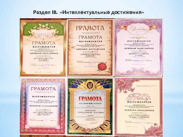 Раздел III. «Интеллектуальные достижения» 
