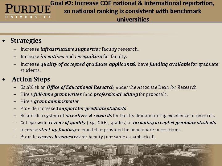 Goal #2: Increase COE national & international reputation, so national ranking is consistent with
