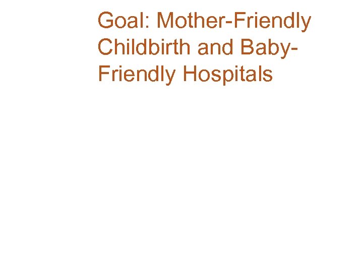 Goal: Mother-Friendly Childbirth and Baby. Friendly Hospitals 