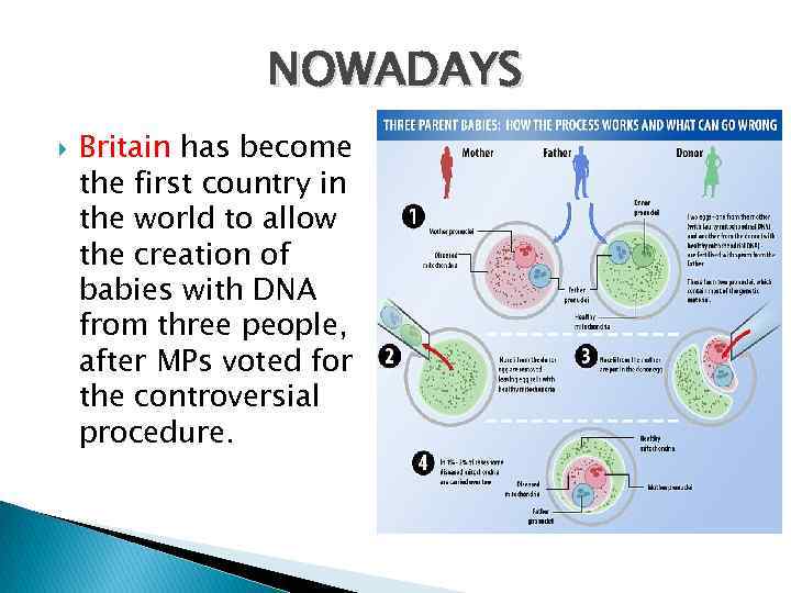 NOWADAYS Britain has become the first country in the world to allow the creation