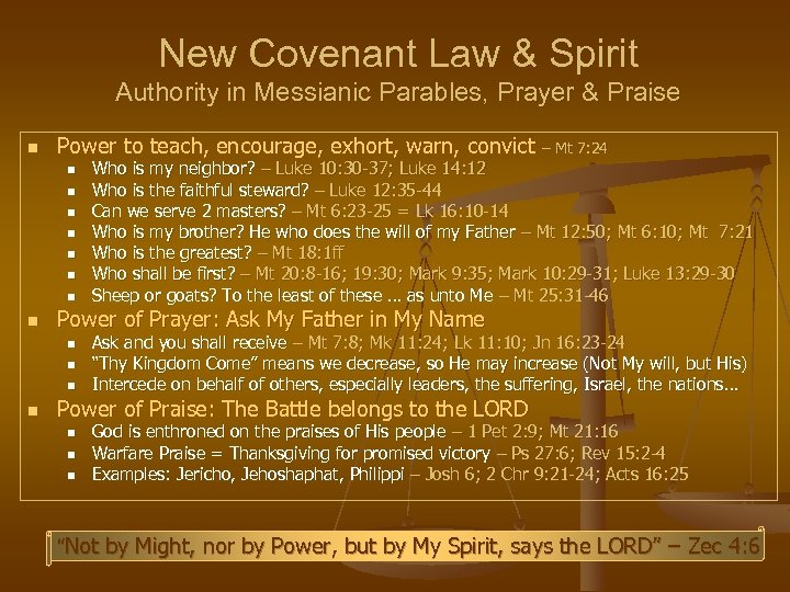 New Covenant Law & Spirit Authority in Messianic Parables, Prayer & Praise n Power