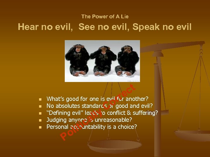 The Power of A Lie Hear no evil, See no evil, Speak no evil