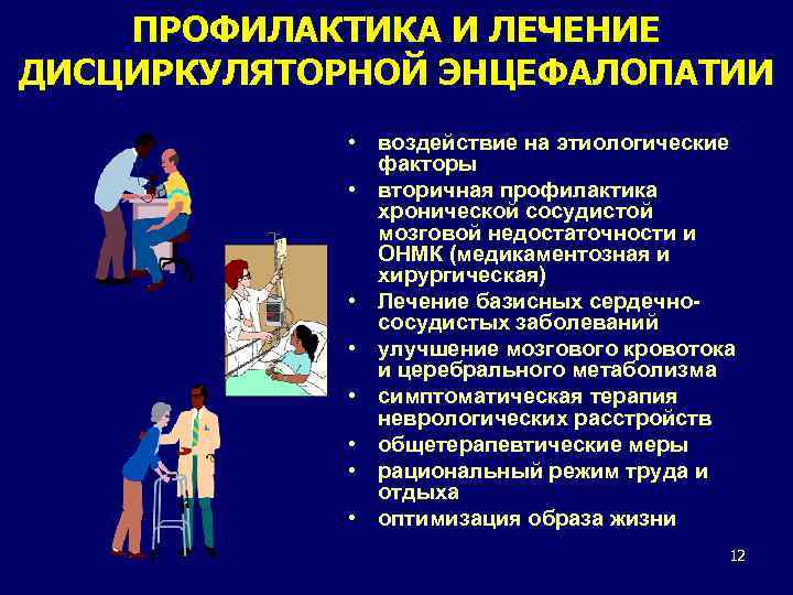 ПРОФИЛАКТИКА И ЛЕЧЕНИЕ ДИСЦИРКУЛЯТОРНОЙ ЭНЦЕФАЛОПАТИИ • воздействие на этиологические факторы • вторичная профилактика хронической