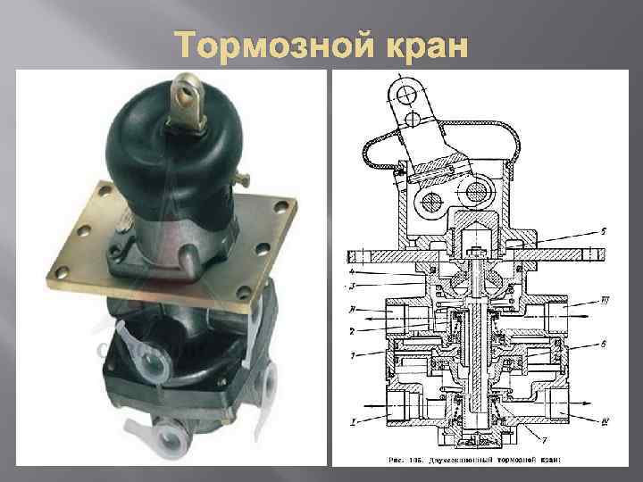 Схема двухсекционного тормозного крана автомобиля маз