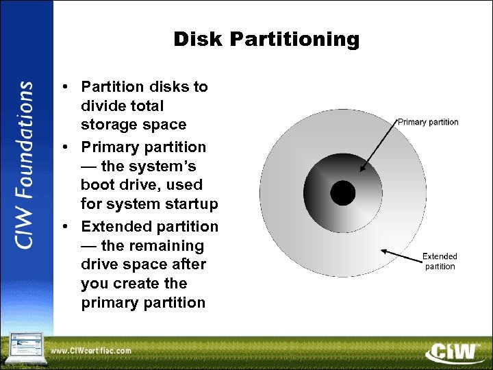 Disk Partitioning • Partition disks to divide total storage space • Primary partition —