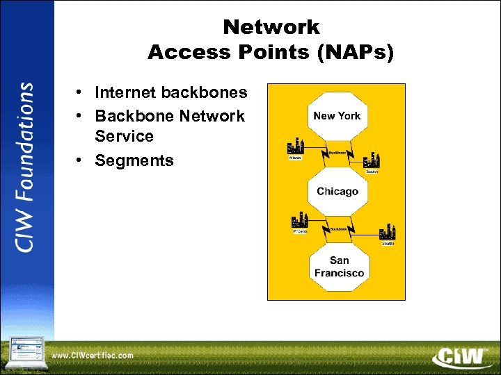 Network Access Points (NAPs) • Internet backbones • Backbone Network Service • Segments 