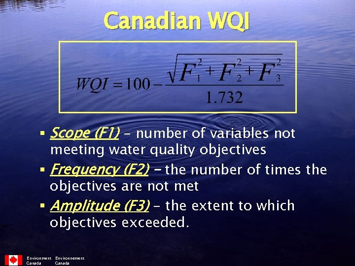 Canadian WQI § Scope (F 1) - number of variables not meeting water quality