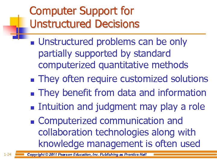 Computer Support for Unstructured Decisions n n n 1 -24 Unstructured problems can be