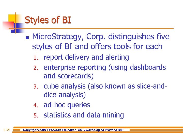 Styles of BI n Micro. Strategy, Corp. distinguishes five styles of BI and offers