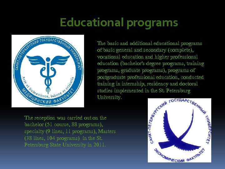Educational programs The basic and additional educational programs of basic general and secondary (complete),