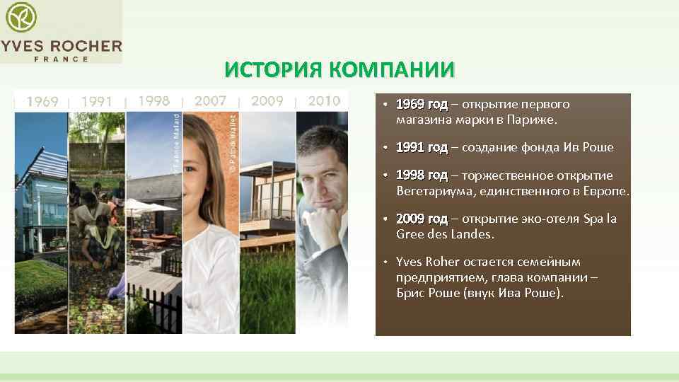 ИСТОРИЯ КОМПАНИИ • 1969 год – открытие первого 1969 год магазина марки в Париже.