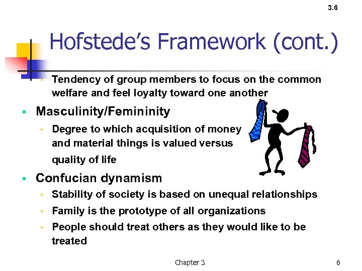 3. 6 Hofstede’s Framework (cont. ) • § Tendency of group members to focus