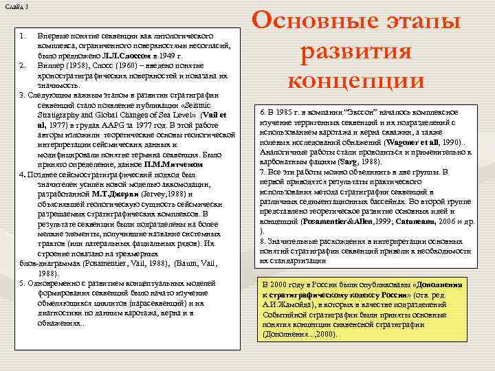 Слайд 1 1. Впервые понятие секвенции как литологического комплекса, ограниченного поверхностями несогласий, было предложено