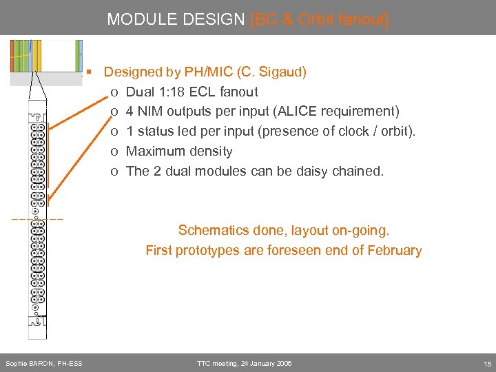 MODULE DESIGN [BC & Orbit fanout] § Designed by PH/MIC (C. Sigaud) o Dual