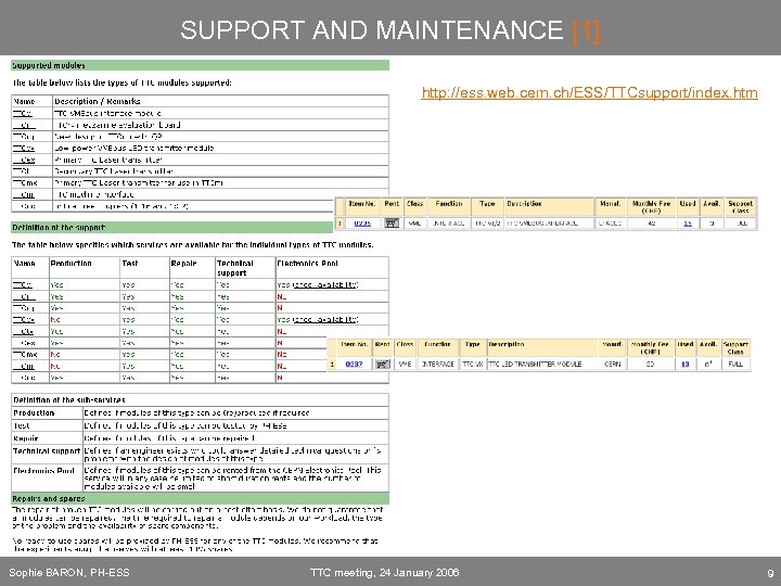 SUPPORT AND MAINTENANCE [1] http: //ess. web. cern. ch/ESS/TTCsupport/index. htm Sophie BARON, PH-ESS TTC