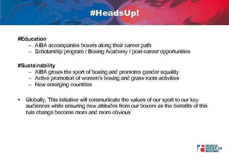 #Heads. Up! #Education – AIBA accompanies boxers along their career path – Scholarship program