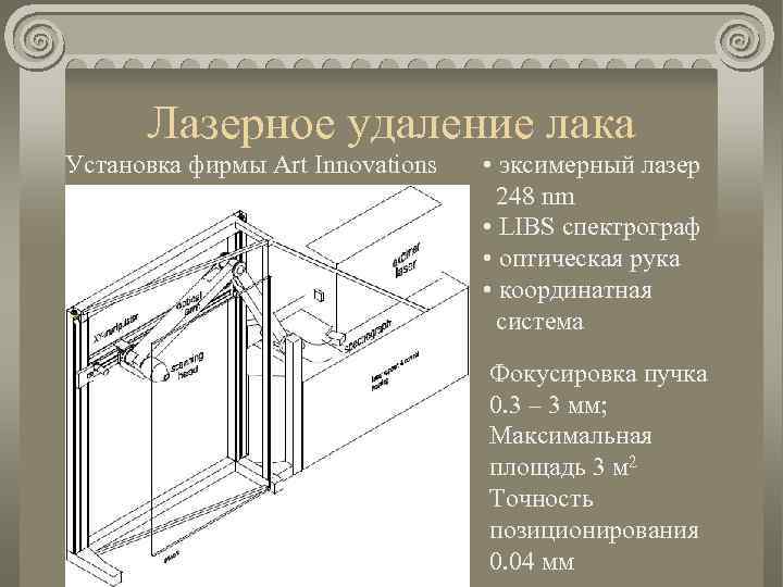 Лазерное удаление лака Установка фирмы Art Innovations • эксимерный лазер 248 nm • LIBS