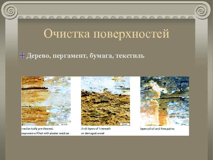 Очистка поверхностей Дерево, пергамент, бумага, текстиль 