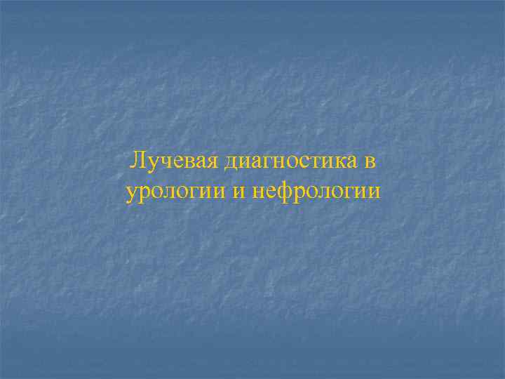 Лучевая диагностика в урологии и нефрологии 