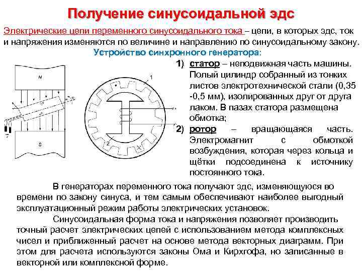 Получение синусоидальной эдс Электрические цепи переменного синусоидального тока – цепи, в которых эдс, ток