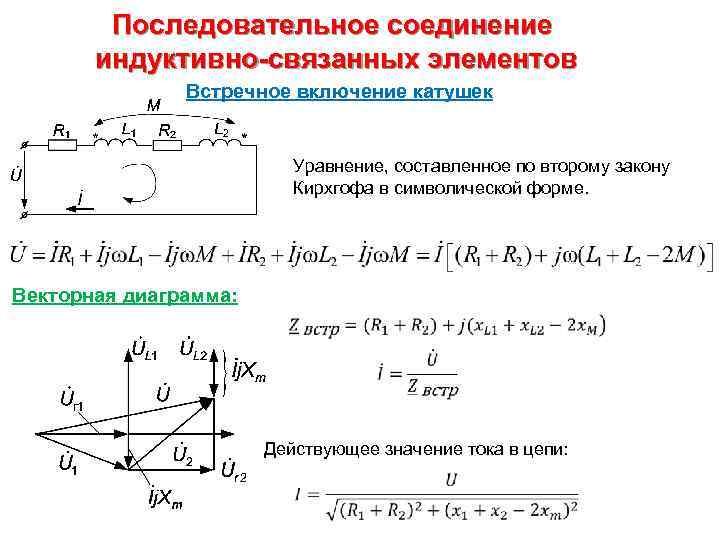 Векторная диаграмма последовательного соединения индуктивного и активного сопротивления