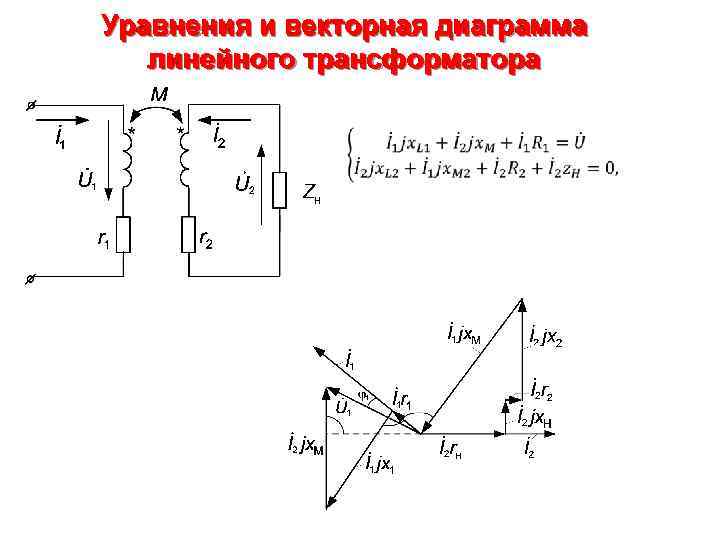 Уравнения и векторная диаграмма линейного трансформатора 