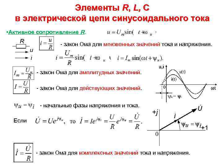 Элементы R, L, C в электрической цепи синусоидального тока • Активное сопротивление R. -