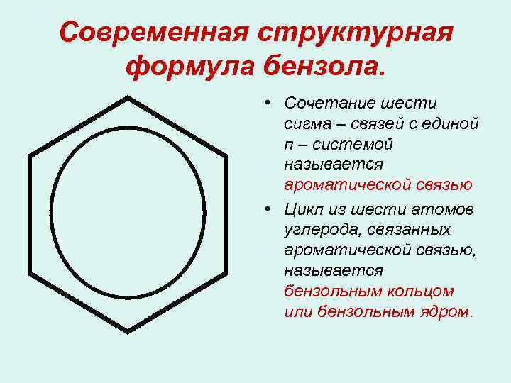 Современная структурная формула бензола. • Сочетание шести сигма – связей с единой п –