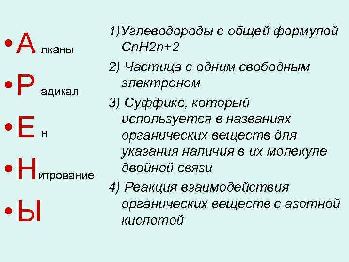  • А • Р • Е • Н • Ы лканы адикал н