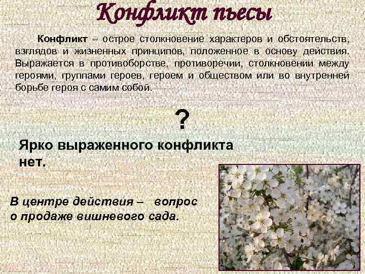 Конфликт пьесы Конфликт – острое столкновение характеров и обстоятельств, взглядов и жизненных принципов, положенное