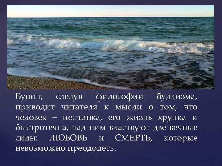 Бунин, следуя философии буддизма, приводит читателя к мысли о том, что человек – песчинка,