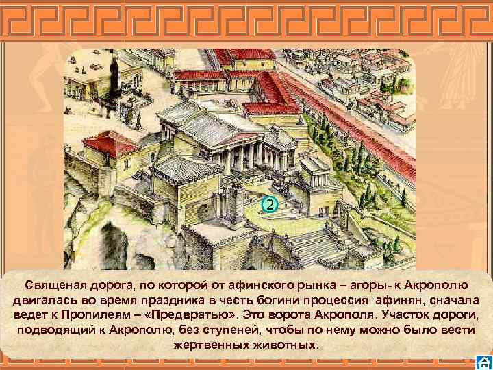 2 Священая дорога, по которой от афинского рынка – агоры- к Акрополю двигалась во